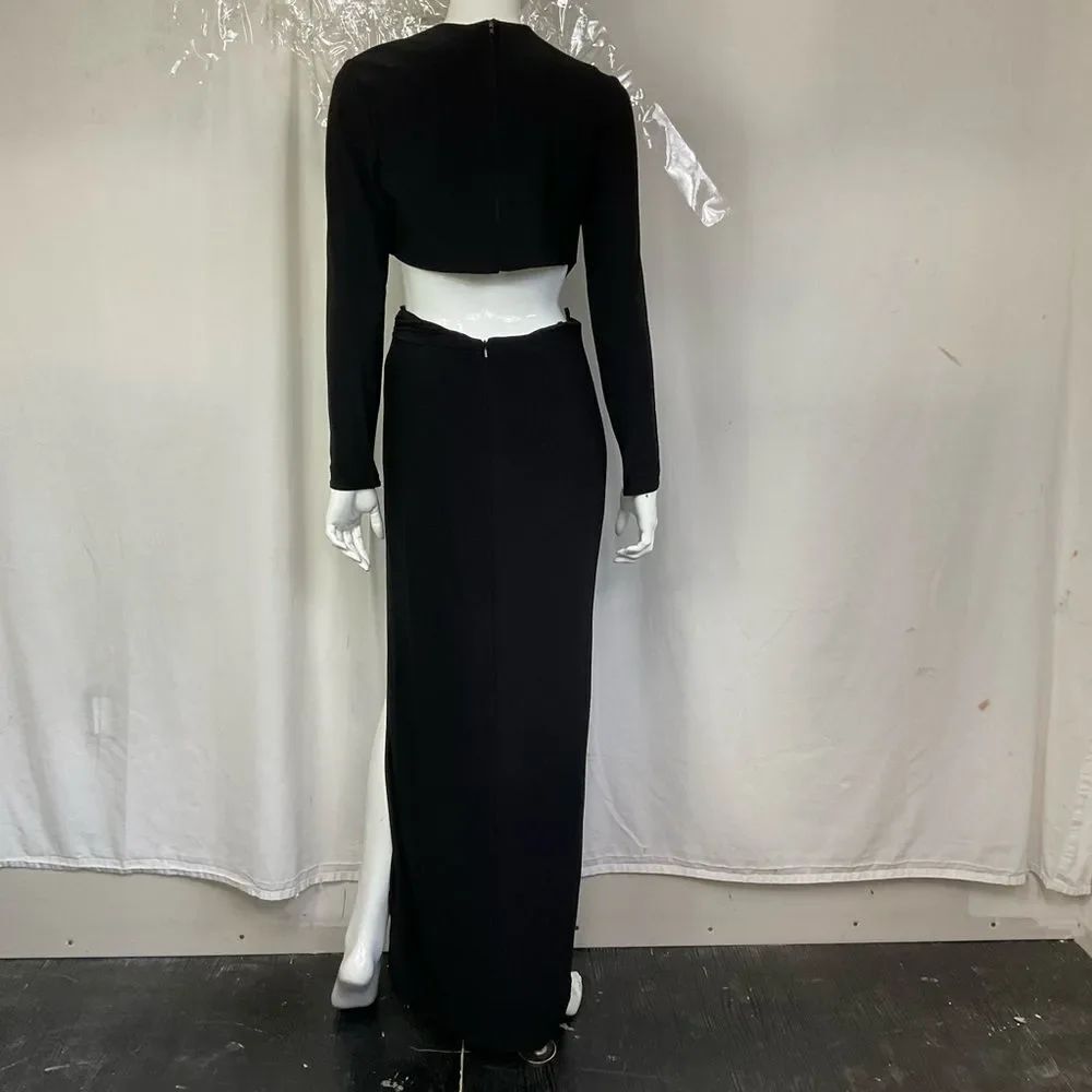 NEW Ieena Mac Duggal Black 27426 High Slit Cutout Gown Maxi Dress Size 6 - Picture 6 of 10